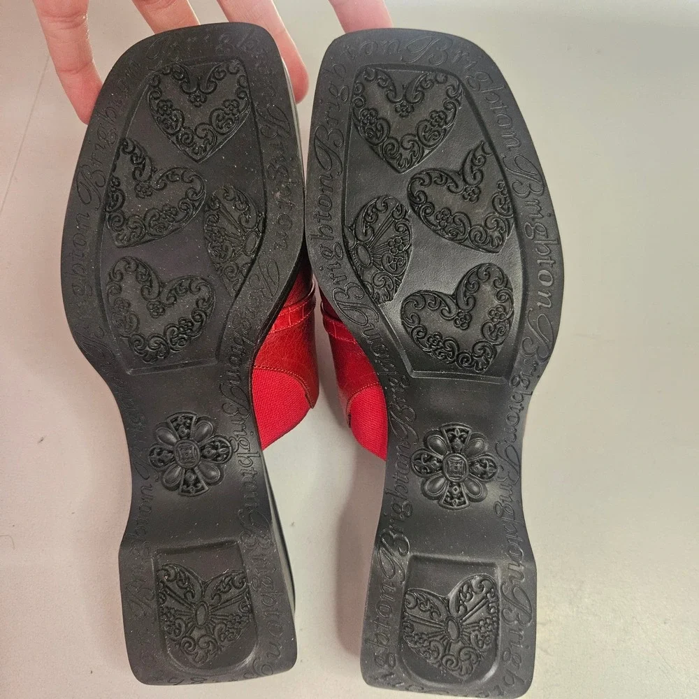 Brighton Beth Red Leather Slide Sandals Croc Embossed Buckle Mules Made Italy 7M